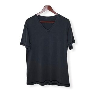 Lululemon V Neck Grey Strip Short Sleeve T Shirt.